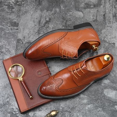 新款男式商务皮鞋正装大码鞋时尚尖头系带外贸男鞋子可做欧码法码